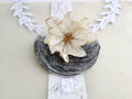 Pearly Resin Flower Brooch, Gold Wire Blossom Shawl Clip, Botanical Handcrafted Jewelry