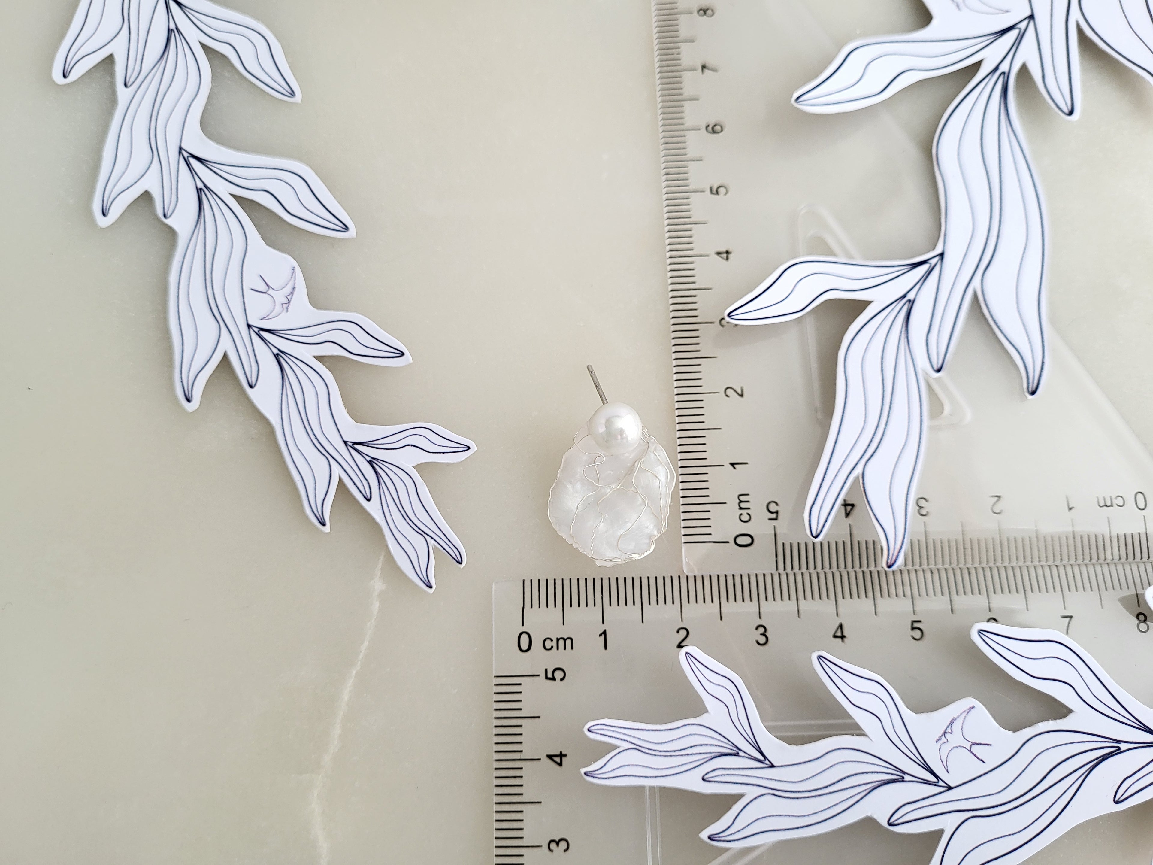 White Flower Earrings, Asymmetrical Silver Vein Jewelry, Mismatched Resin Petal Studs, Pearly Botanical Bridal Gift, Whimiscal Jewellery