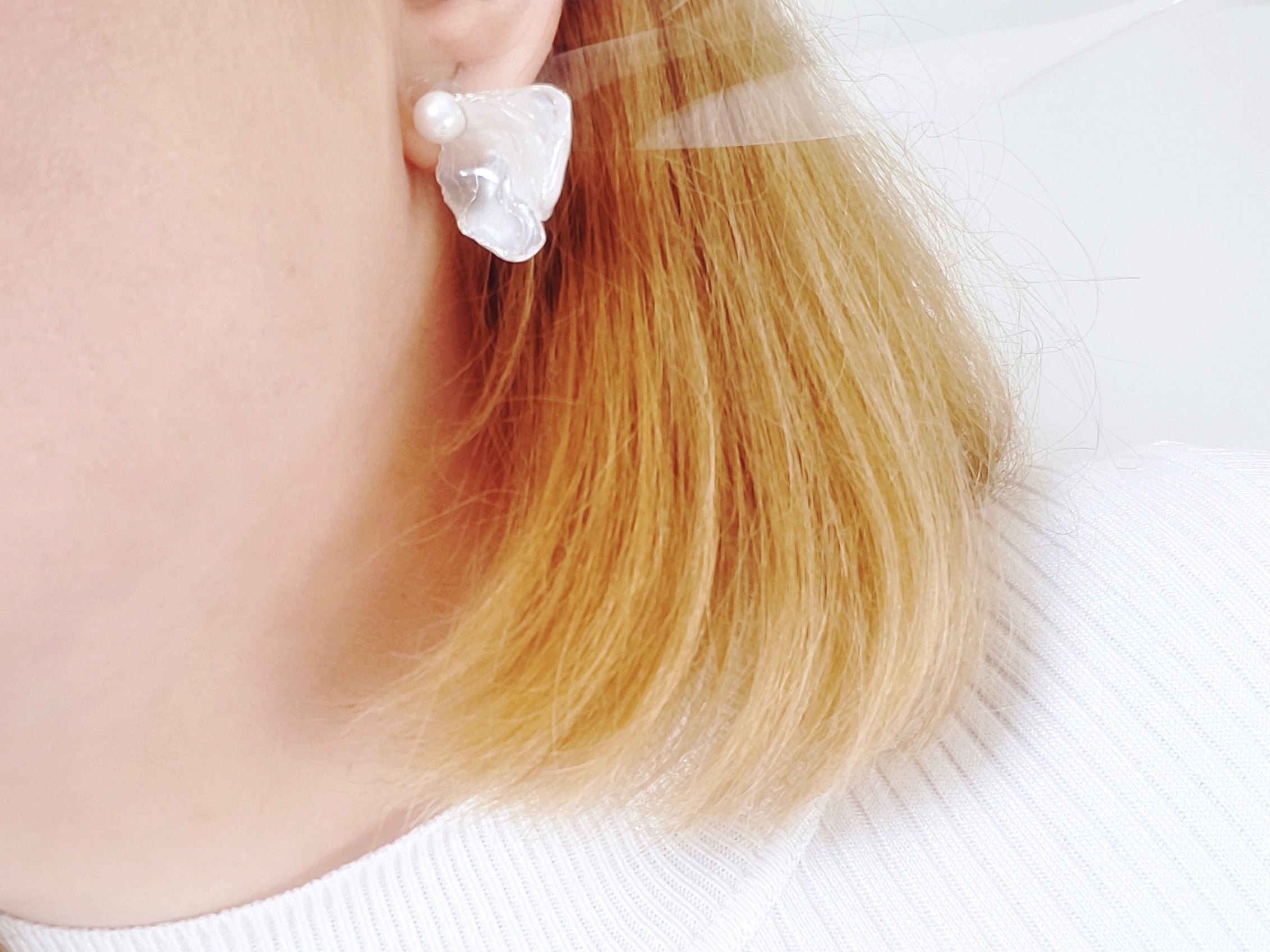 White Flower Earrings, Asymmetrical Silver Vein Jewelry, Mismatched Resin Petal Studs, Pearly Botanical Bridal Gift, Whimiscal Jewellery
