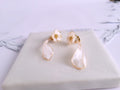 White Flower Earrings, Resin Petal Dangles, Gold Leverback Studs, Floral Drop Jewellery for Whimsical Wedding, Bridal Jewellery