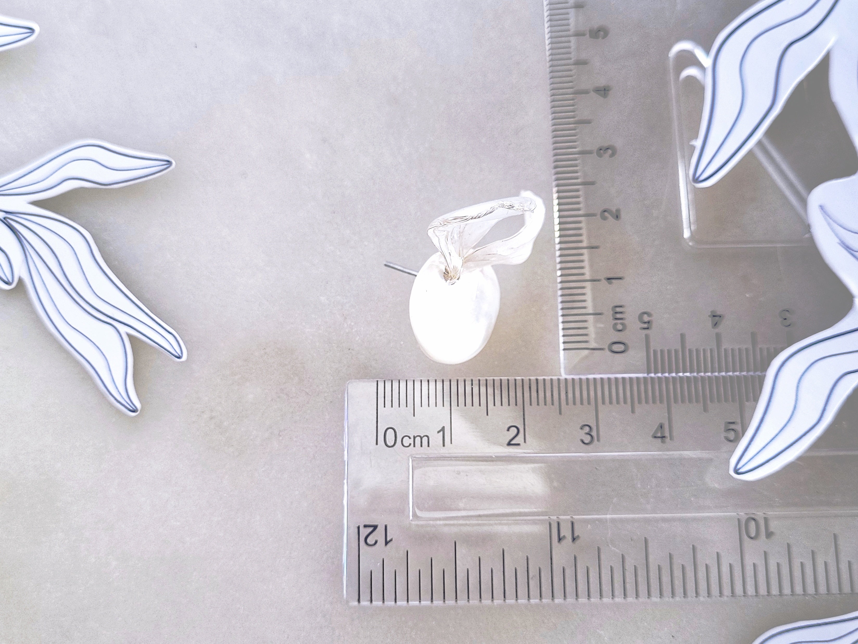 Mother of Pearl Studs, White Rabbit Ear Earrings, Asymmetrical Resin Petal Dangles, Statement Botanical Jewelry, Fairycore Cottagecore Gift